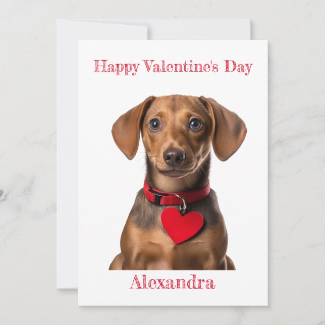 Cartes Pour Fêtes Annuelles Personnaliser Dachshund Coeur chiot Collar Valenti (Devant)
