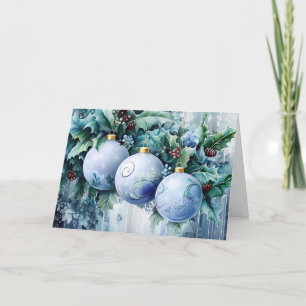 Cartes Pour Fêtes Annuelles Personnaliser des fleurs de Noël Vintage Bleu
