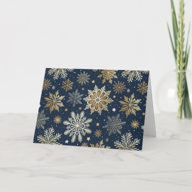 Cartes Pour Fêtes Annuelles Personnaliser Modern Navy & Gold Snowflakes (Devant)