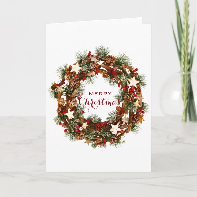 CARTES POUR FÊTES ANNUELLES PERSONNEL MERRY CHRISTMAS WREATH SAISON'S GREETING (Devant)