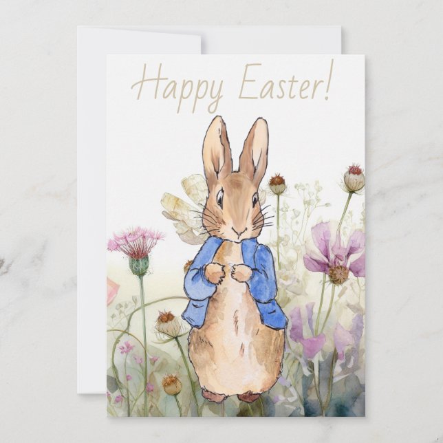 Cartes Pour Fêtes Annuelles Peter le lapin fleurs sauvages Joyeux Pâques (Devant)