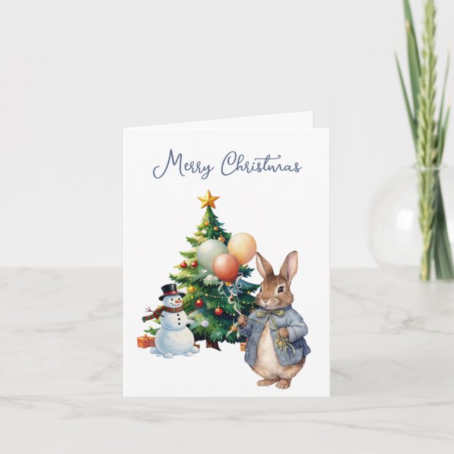 Cartes Pour Fêtes Annuelles Peter le sapin de Noël du lapin (Devant)