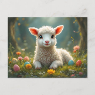 Cartes Pour Fêtes Annuelles Petit agneau de Pâques, forêt, oeufs de Pâques