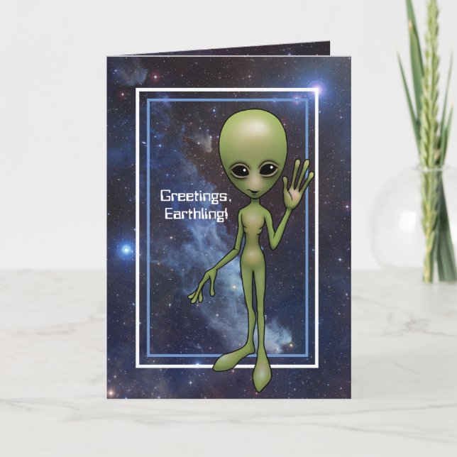 Cartes Pour Fêtes Annuelles Petit Alien de Green Man "Salutations, Terrifiant  (Devant)