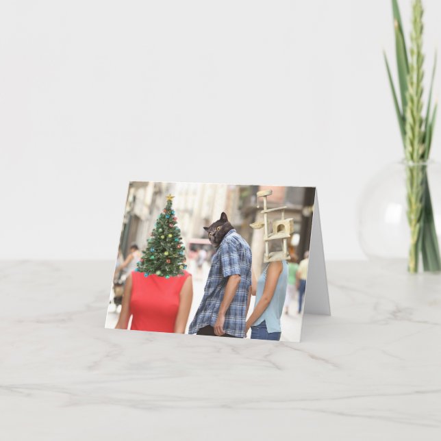 Cartes Pour Fêtes Annuelles Petit ami distrait chat mème de Noël (Devant)