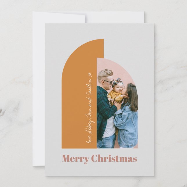 Cartes Pour Fêtes Annuelles Petit Arc Blush Dusty rose gris Joyeux Photo (Devant)