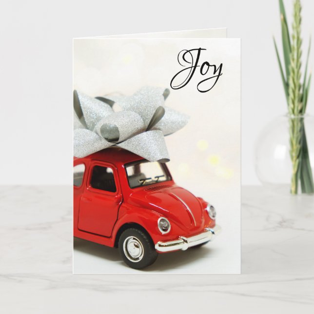 Cartes Pour Fêtes Annuelles Petit Bug avec Bow, Petite voiture jouet, Noël (Devant)