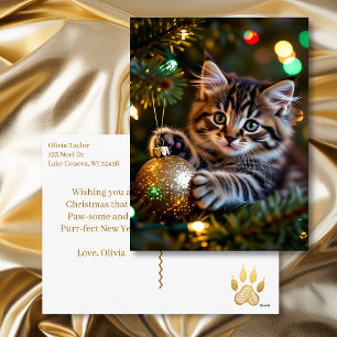 Cartes Pour Fêtes Annuelles Petit Chat sur l'Arbre de Noël Personnalisé