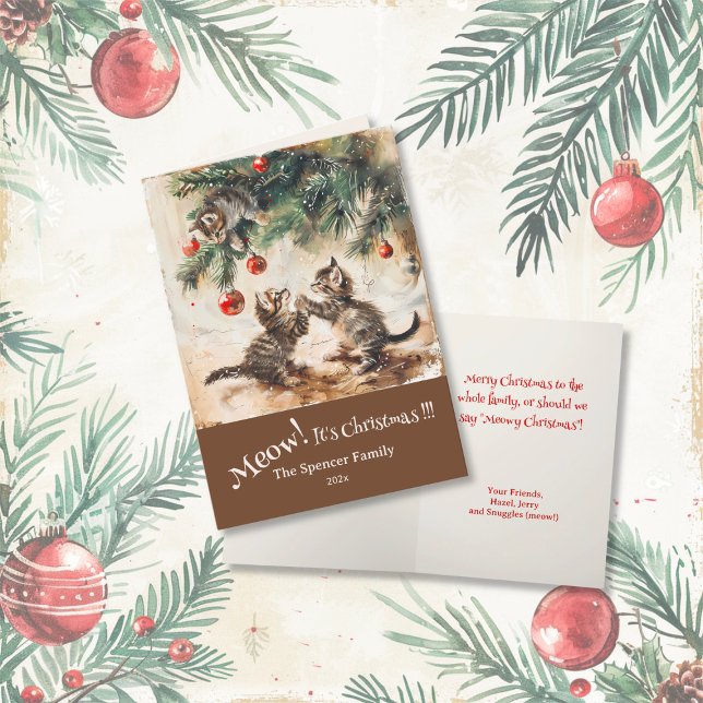 Cartes Pour Fêtes Annuelles Petit chatons sapin de Noël (Cute Kittens Christmas Tree Folded Card)