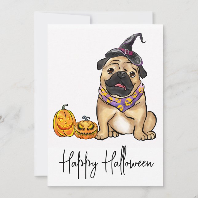 Cartes Pour Fêtes Annuelles Petit chien animal de compagnie Carlin chiot fantô (Devant)
