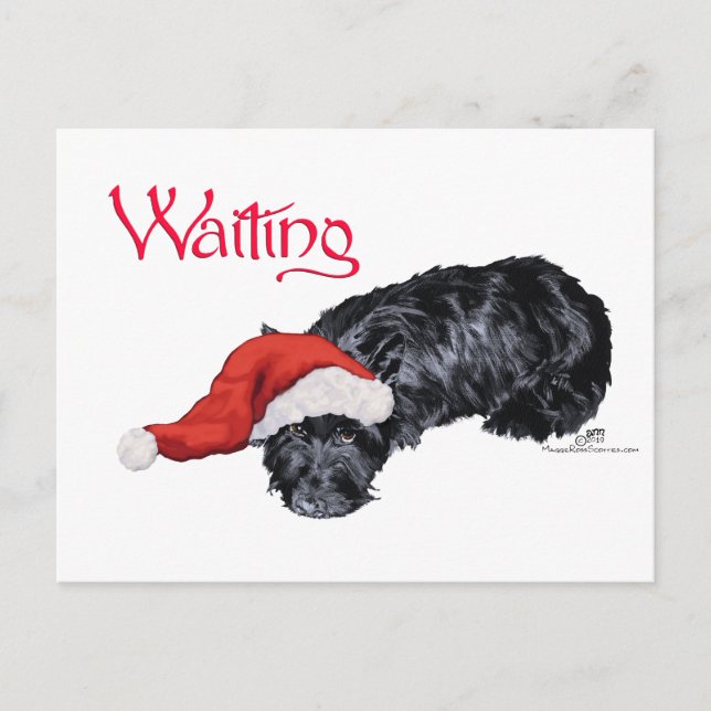 Cartes Pour Fêtes Annuelles Petit Chien écossais en attente de Père Noël (Devant)
