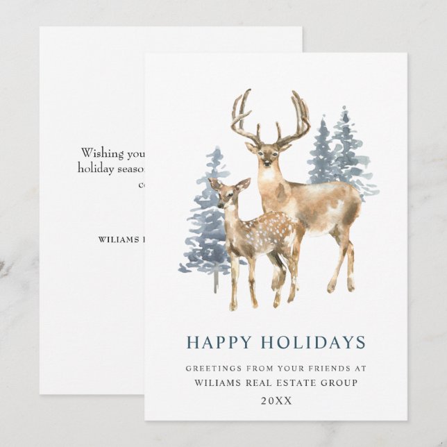 Cartes Pour Fêtes Annuelles Petit Élégant Cerf Arbre de Noël Entreprise (Devant / Derrière)