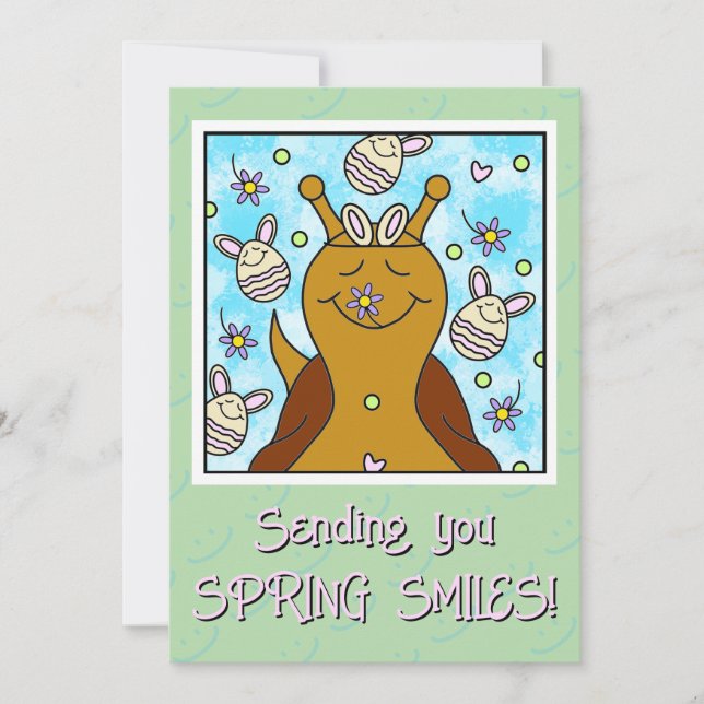 Cartes Pour Fêtes Annuelles Petit Escargot aux oeufs de lapin Pâques | (Devant)