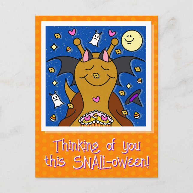 Cartes Pour Fêtes Annuelles Petit Escargot Avec Bat Wings Joyeux Halloween (Devant)