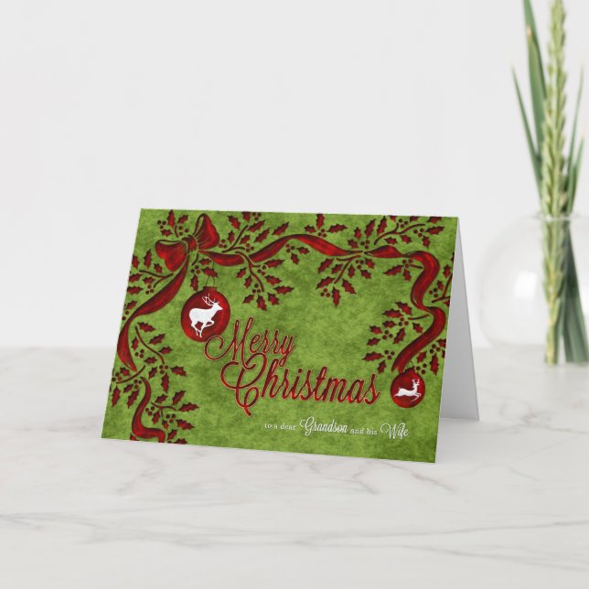 Cartes Pour Fêtes Annuelles Petit-fils et femme Reindeer blanc (Devant)