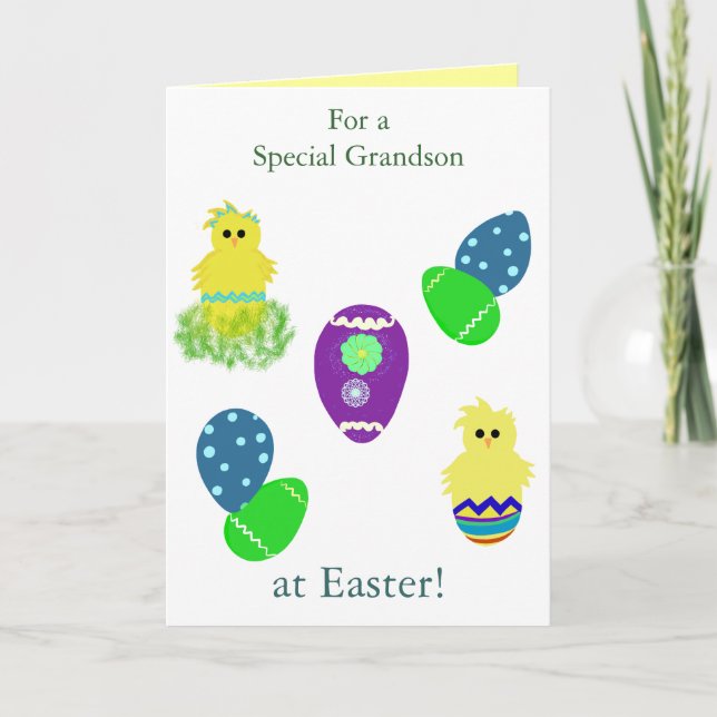 Cartes Pour Fêtes Annuelles Petit-fils OEufs de Pâques Bébé Poussins (Devant)