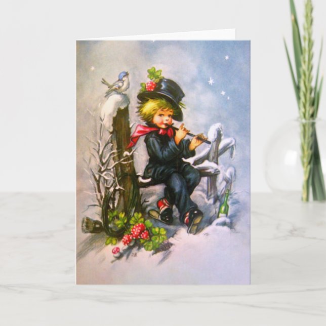 Cartes Pour Fêtes Annuelles Petit garçon avec Flûte (Devant)