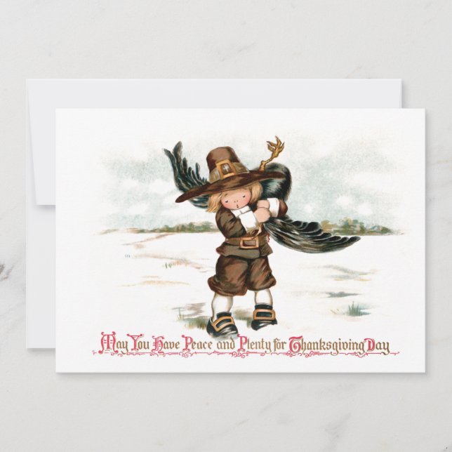 Cartes Pour Fêtes Annuelles Petit Garçon pèlerin Vintage avec la Turquie (Devant)