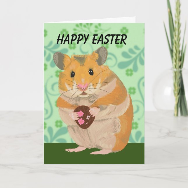 Cartes Pour Fêtes Annuelles Petit hamster mignon tenant un oeuf de Pâques (Devant)