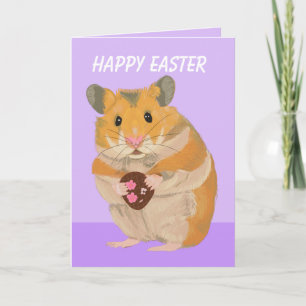 Cartes Pour Fêtes Annuelles Petit hamster mignon tenant un oeuf de Pâques
