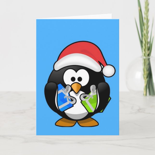 Cartes Pour Fêtes Annuelles Petit manchot de Noël animé (Devant)