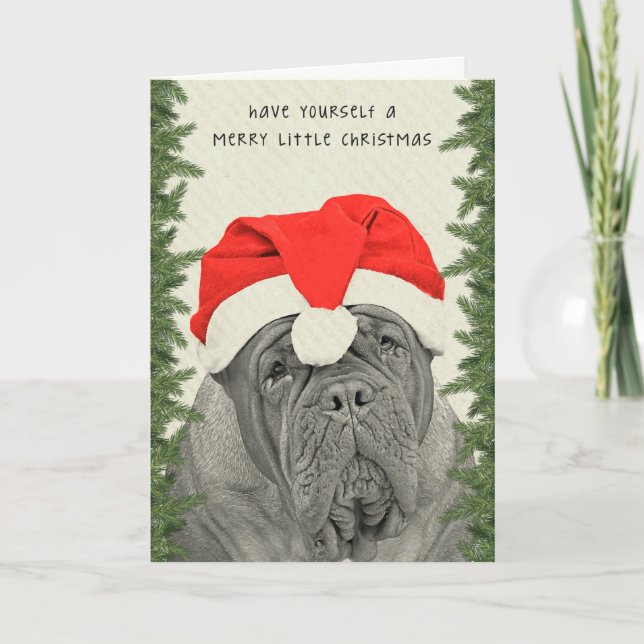 Cartes Pour Fêtes Annuelles Petit Noël de Dogue de Bordeaux Merry (Devant)