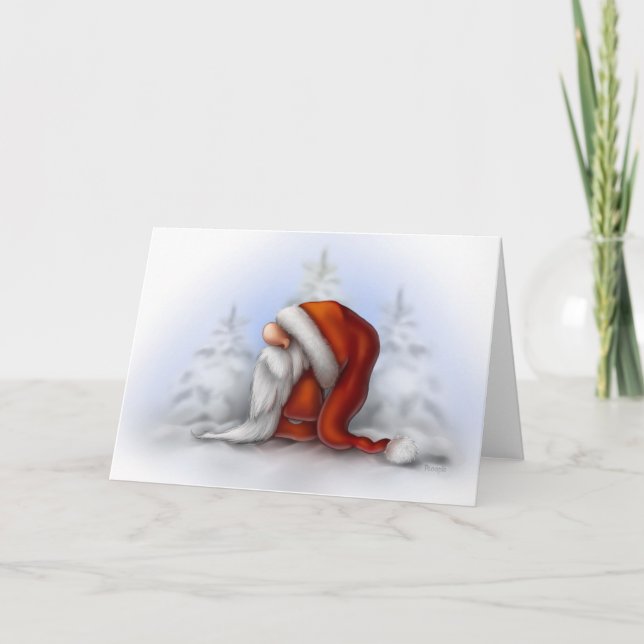 Cartes Pour Fêtes Annuelles Petit Père Noël dans la neige (Devant)
