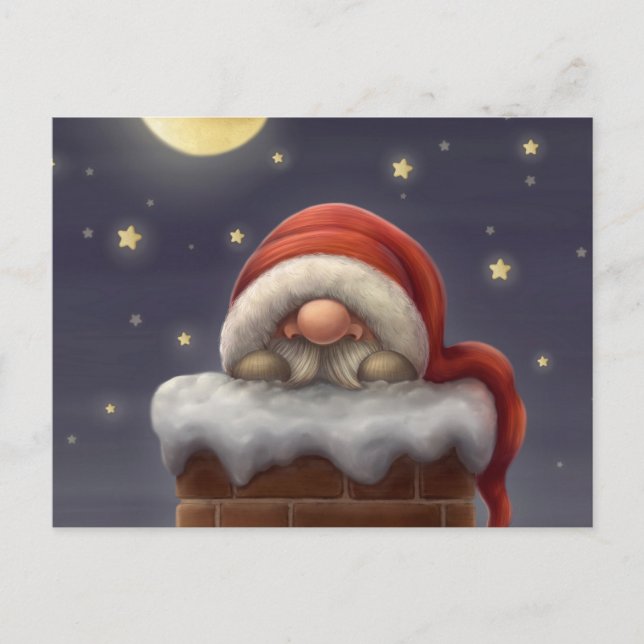Cartes Pour Fêtes Annuelles Petit Père Noël dans une cheminée (Devant)