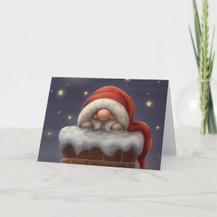 Cartes Pour Fêtes Annuelles Petit Père Noël dans une cheminée