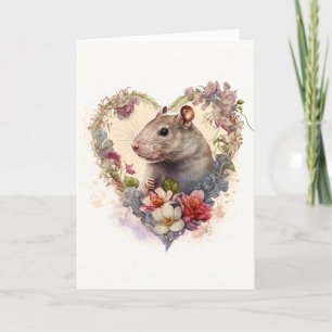 Cartes Pour Fêtes Annuelles Petit Rat sucré dans le coeur des fleurs Saint-Val
