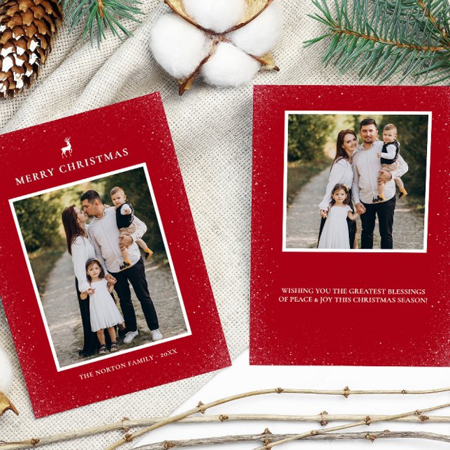 Cartes Pour Fêtes Annuelles Petit renne Snowflakes Simple Custom 2 Photo (Créateur téléchargé)
