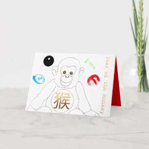 Cartes Pour Fêtes Annuelles Petit singe jouant avec le Nouvel An chinois 2016 