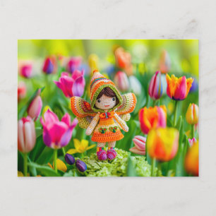 Cartes Pour Fêtes Annuelles Petite fée au crochet avec des tulipes