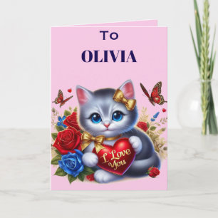 Cartes Pour Fêtes Annuelles Petite-fille animal de la Saint-Valentin cœur rose