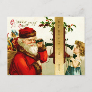 Cartes Pour Fêtes Annuelles Petite fille au téléphone avec le Père Noël