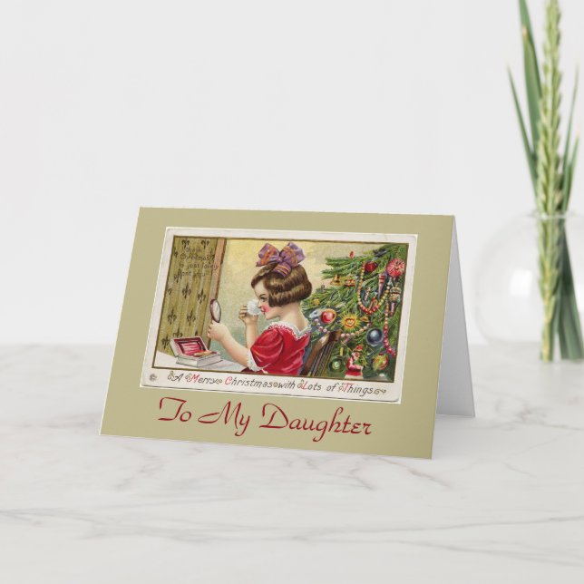 Cartes Pour Fêtes Annuelles Petite fille avec miroir de maquillage Fille Noël (Devant)