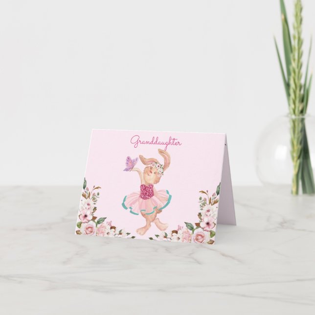 Cartes Pour Fêtes Annuelles Petite-fille Bunny Ballerina Rose Fille Florale (Devant)