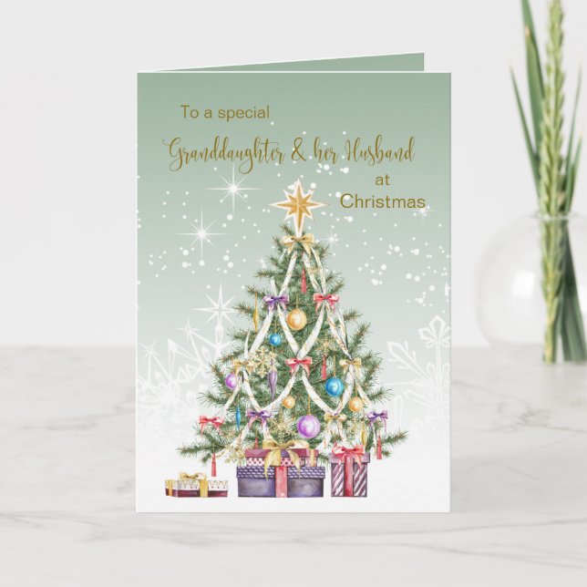 Cartes Pour Fêtes Annuelles Petite-fille de l'arbre de Noël et son mari (Devant)
