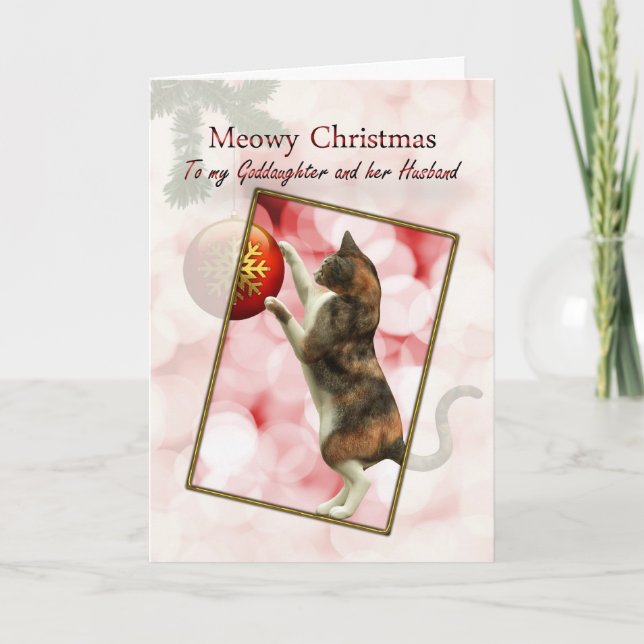Cartes Pour Fêtes Annuelles Petite-fille et mari, Noël Meowy (Devant)