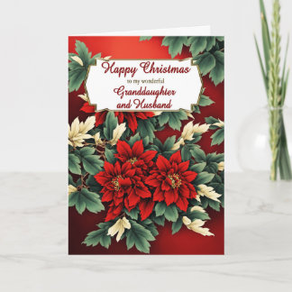 Cartes Pour Fêtes Annuelles Petite-fille et mari Poinsettias de Noël