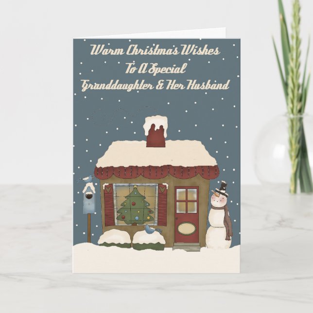 Cartes Pour Fêtes Annuelles Petite-fille et mari spéciaux de cottage de Noël (Devant)