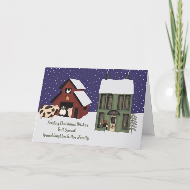 Cartes Pour Fêtes Annuelles Petite-fille et sa famille Ferme Prim Noël (Devant)
