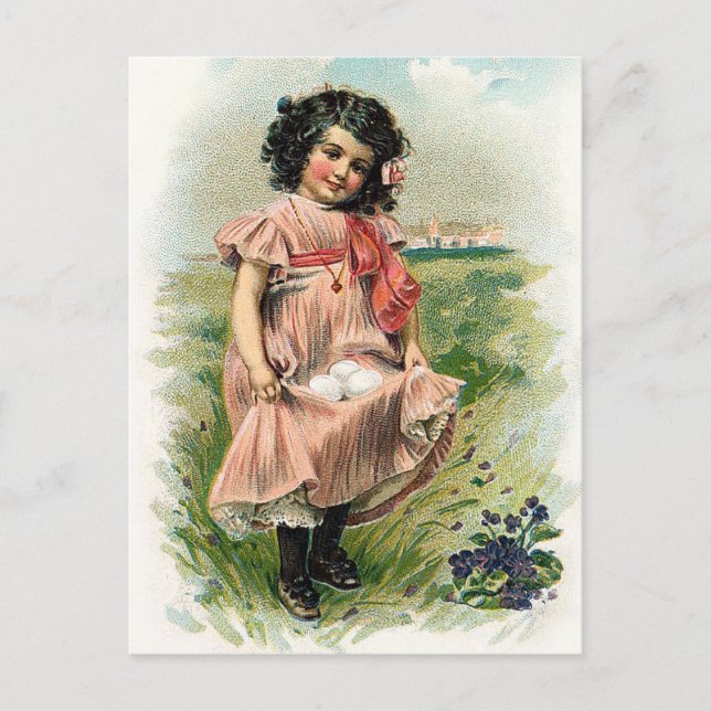 Cartes Pour Fêtes Annuelles Petite fille et ses oeufs Pâques (Devant)