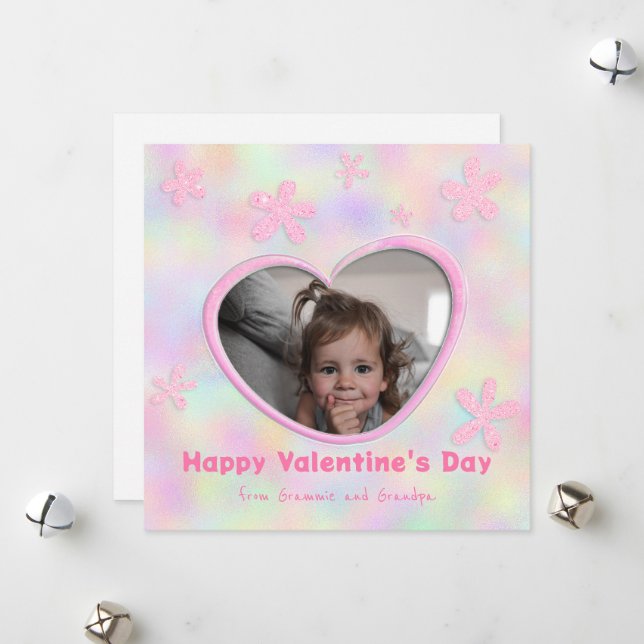 Cartes Pour Fêtes Annuelles Petite-fille Fleurs arc-en-ciel Saint-Valentin Pho (Devant/Arrière en situation)