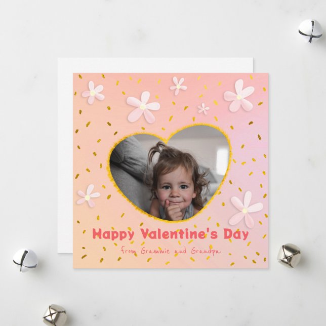 Cartes Pour Fêtes Annuelles Petite-fille Fleurs Douces Saint-Valentin Photo (Devant/Arrière en situation)