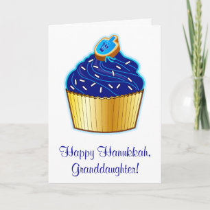 Cartes Pour Fêtes Annuelles Petite-fille Hanoukka : Cupcake et Dreidel Cookie