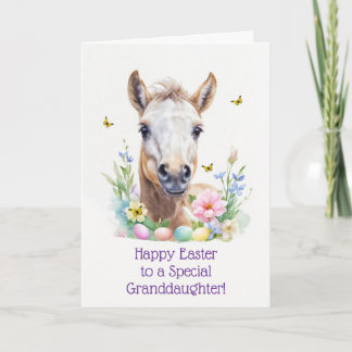 Cartes Pour Fêtes Annuelles Petite-fille Joyeuses Pâques avec un bébé cheval m