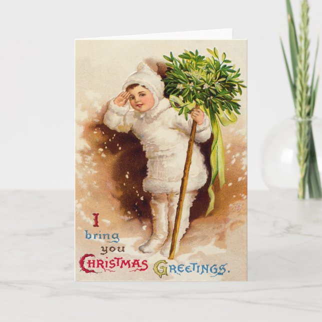 Cartes Pour Fêtes Annuelles Petite fille mignonne Mistletoe neige (Devant)