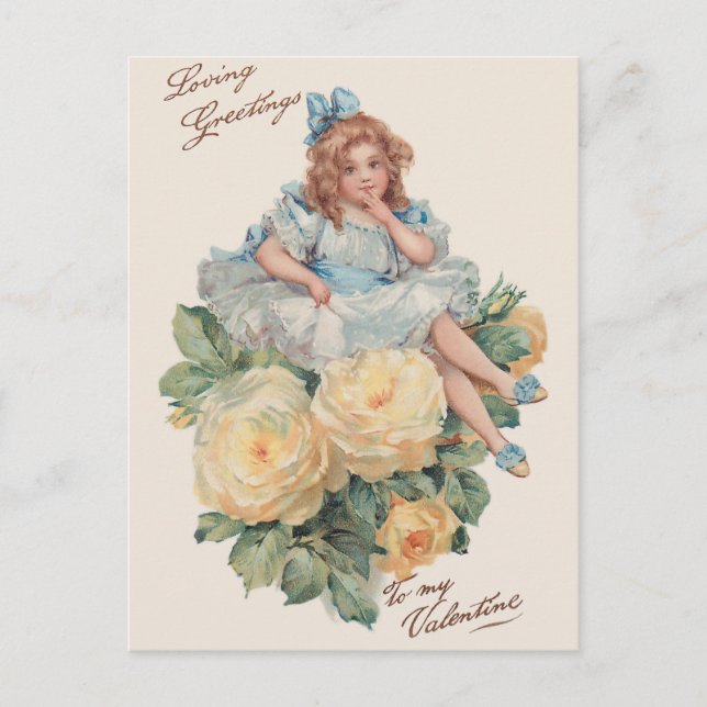 Cartes Pour Fêtes Annuelles Petite fille Vintage, Rose et Valentine salutation (Devant)