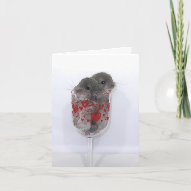 Cartes Pour Fêtes Annuelles Petits chinchillas en verre de vin (Devant)